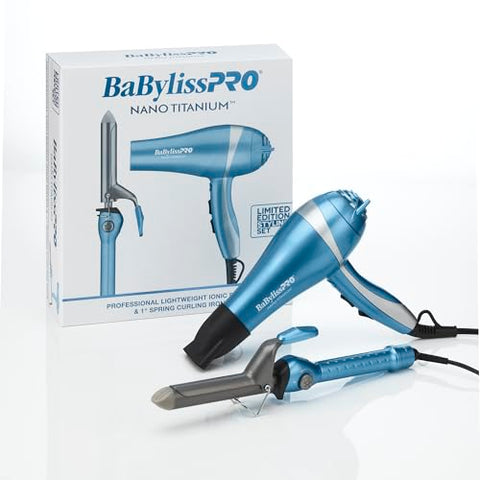 BaBylissPRO Nano Titanium Professional Lightweight Ionic Hair Dryer and 1" Spring Curling Iron