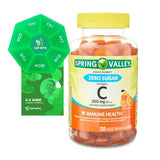 Spring Valley Zero Sugar Vitamin C Gummies Dietary Supplement, 250 mg, 120 Ct Bundle with Exclusive Vitamins & Minerals - A to Z - Better Ligth&Spring Guide + Weekly Pill Organizer (3 Items)