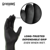 GLOVEWORKS Black Disposable Nitrile Industrial Gloves, 5 Mil, Latex & Powder-Free, Food-Safe, Textured, X-Large, 4 Boxes of 100