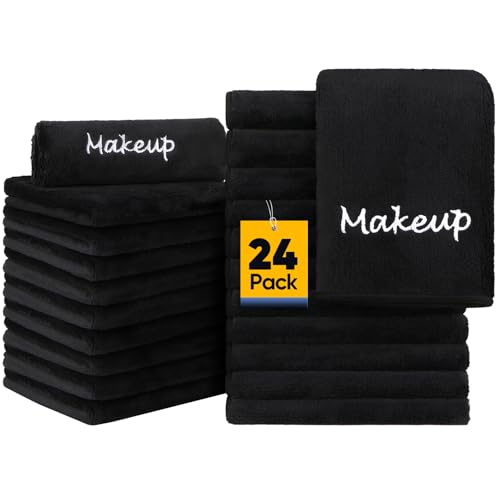 Makeup Remover Cloths, 24 Pack Black Facial Wash Cloth, Soft Coral Fleece Microfiber Towels for Face, Hand, and Bathroom(13" x 13")