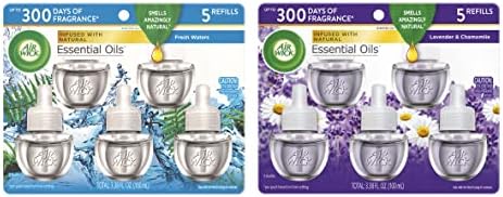 Air Wick plug in Scented Oil 5 Refills, Lavender & Chamomile, Essential Oils, Air Freshener AND Air Wick plug in Scented Oil 5 Refills, Fresh Waters, (5x0.67oz), Essential Oils, Air Freshener