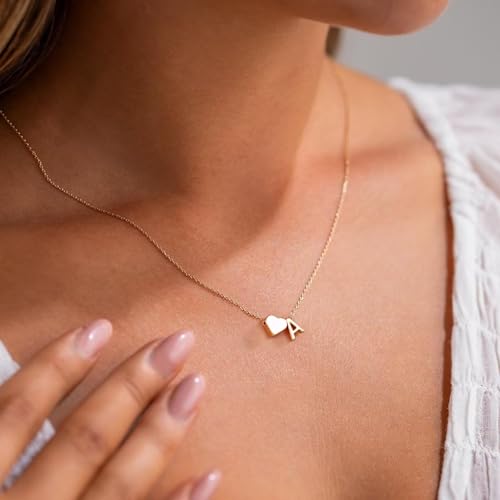 Turandoss Heart Initial Necklace for Women, 18K Real Gold Plated Heart Initial A Necklace Dainty Heart Necklaces Tiny Gold Initial Necklaces Birthday Gifts for Women Jewelry Christmas Gifts for Women