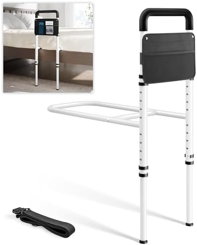 Bed Rails for Elderly Adults Safety - Height Adjustable Bedrail with Storage Pocket and Non-Slip Handle Bar for Getting in&Out of Bed, Hold up to 300LBs - Fits Twin Full Queen King,Black