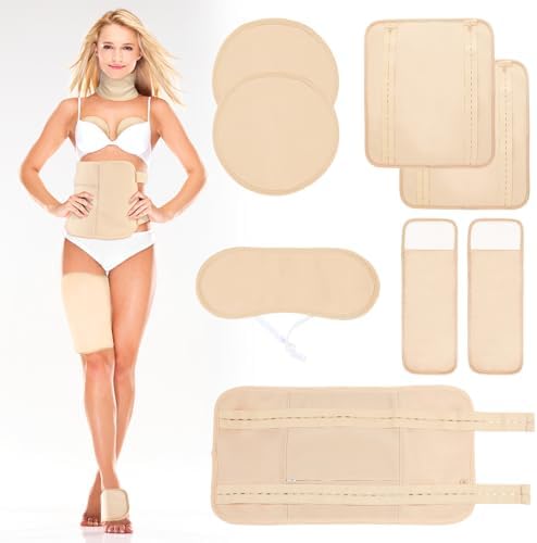 Castor Oil Pack Wrap, 8 Pcs Reusable Organic Castor Oil Pack Wrap with Adjustable Elastic Straps, Cotton Machine Washable Anti Oil Leak for Fibroids, Liver Detox, Constipation and Inflammation (Khaki)