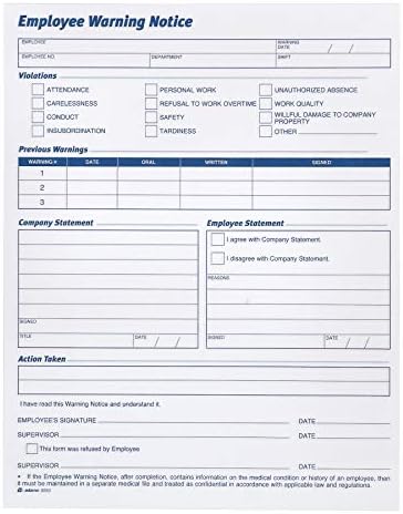 Adams Employee Warning Notice Form, 8.5 x 11 Inches, 2 Pads of 50 Forms, 100 Total forms, 1-Part Each (9060) , White