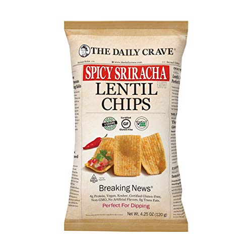 The Daily Crave Lentil Chips, Spicy Sriracha, 4 G Protein, Gluten-Free, Non-Gmo, Kosher, Crunchy, 4.25 Oz (Pack Of 8)