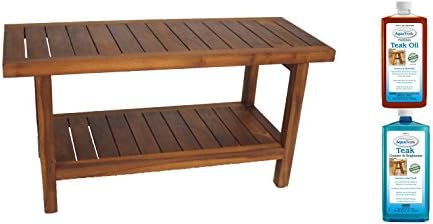 AquaTeak The Original 36" Spa Teak Shower Bench with Shelf & AquaTeak Two-Step Care Kit
