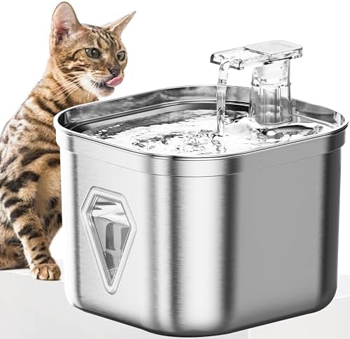 Cat Water Fountain Stainless Steel, Pet Water Fountain for Drinking, 2.2L/73oz Cat Fountain, Automatic Dog Water Dispenser, Water Level Window&3 Filters, Multiple Pet Fountain