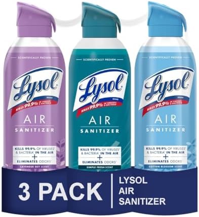 Lysol Air Sanitizer Spray, For Air Sanitization and Odor Elimination, Simple Fresh, Lavender, Cotton Blossom 10 Fl. Oz (Pack of 3)