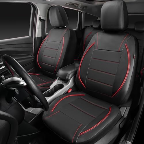 CAR PASS Universal FIT Piping Leather Car Seat Cover, for suvs,Van,Trucks,Airbag Compatible,Inside Zipper Design and Reserved Opening Holes (Full Set, Black and Red)