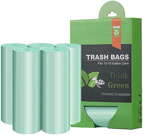 Compostable Trash Garbage bags,AYOTEE 13-15 Gallon Tall Kitchen Trash Bags,Heavy Duty Unscented 1.18Mils 55 Liter,60 Count,Strong Thicken Rubbish Waste Can Liners for Kitchen Garden Home