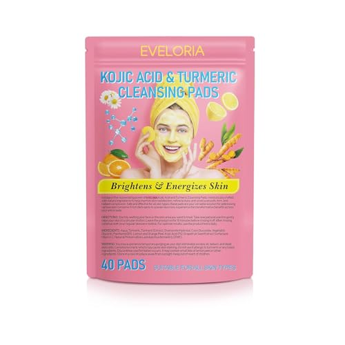 Turmeric Kojic Acid Cleansing Pads, Vitamin B5, Vitamin C Helps Balance Skin, 40 Pads Sugar Turmeric Cleansing Pads for Face