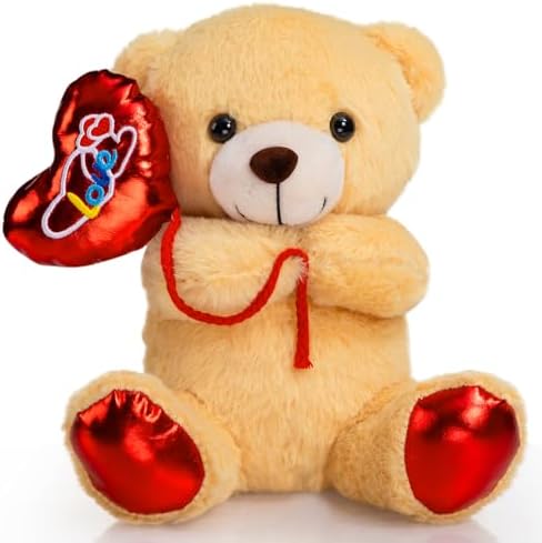 HollyHOME Teddy Bear Stuffed Animal Holding Red Love Balloon I Love You Bear Plush for Kids and Girlfriend Toy Gifts 10 inches