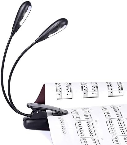 Rechargeable Music Stand Light, Clip on Reading Light, 8 LED Book Lamp, 3-Level Brightness for Eye Protection, Perfect for Piano, Orchestra, Bookworms, Craft (White & Warm, Dual Arm)