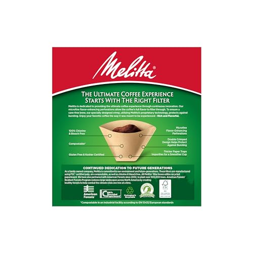 Melitta #4 Cone Coffee Filters, Unbleached Natural Brown, 100 Count (Pack of 6) 600 Total Filters Count - Packaging May Vary