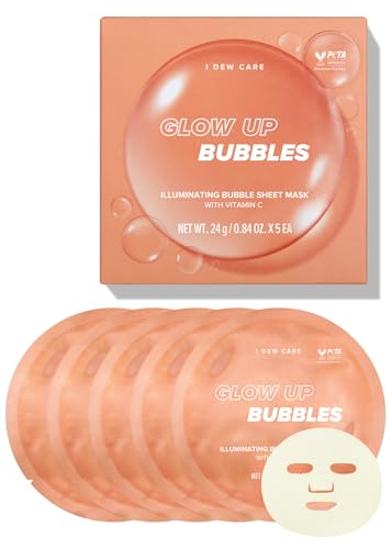 I DEW CARE Face Sheet Mask - Glow Up Bubbles | Vitamin and Niacinamide, Daily Skin Care, Brightening, Illuminating, Detox, Moisturizing, Hydrating, 5ea