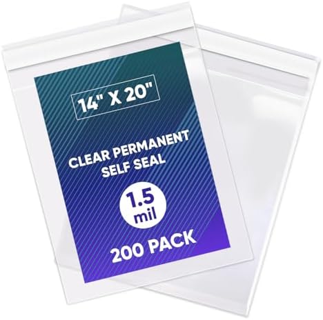 Poly Bags With Suffocation Warning 14x20-200 Count - Self Seal Clear Bags Strong Adhesive Shipping Bags for Clothes - Permanent Adhesive - Clear Packaging Bags for Storage, Retail, Warehouse
