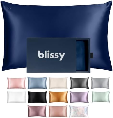 Blissy Silk Pillowcase - 100% Pure Mulberry Silk - 22 Momme 6A High-Grade Fibers - Silk Pillow Cover for Hair & Skin - Regular, Queen & King with Hidden Zipper (King, Blue)