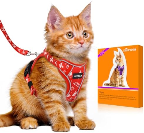 Halypet Cat Harness and Leash Set [MAX Safety 4th-Gen Upgrade] Escape Proof Adjustable Cat Leash Comfortable Soft Vest Easy to Wear Kitten Harness with Reflective Strip for Cats Walking, XS Ruby Red