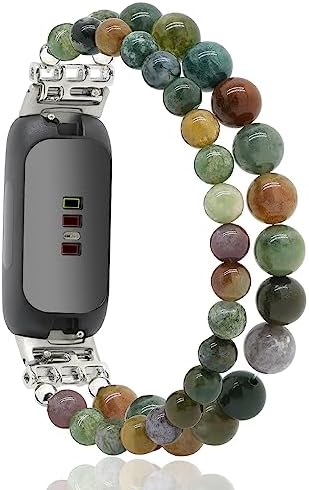 C&L Accessories Bracelets Compatible with Fitbit Inspire 3 Bands for Women Beaded Wristband Adjustable Gemstone Replacement Straps