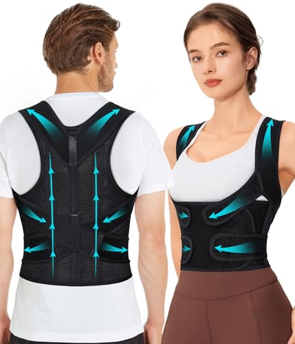 URSEXYLY Back Brace Posture Corrector for Women Breathable Posture Brace Adjustable Full Back Support Brace,Upper and Lower Back Pain Relief(Large,Black)