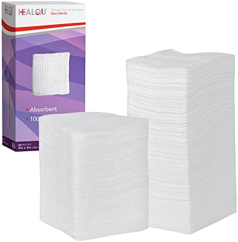 HEALQU 4x4 Gauze Pads - 8Ply Woven Pack of 200 - Absorbent Soft Non-Sterile Surgical Sponges for Wound Dressing, Debridement, Cleaning and Prepping