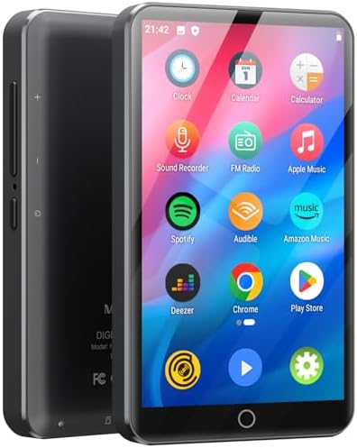 MECHEN MP3 Player with Bluetooth and WiFi，MP3 MP4 Player with Spotify，Audible，Pandora，Amazon Music，4" IPS Touch Screen Android Music Player with Speaker, Up to 512 GB (Gray)