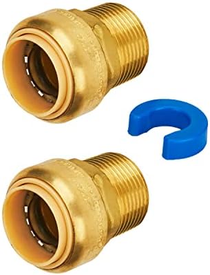 SUNGATOR 1-Inch by 1-Inch Push Fit Male Adapter, Straight Connector Plumbing Fitting, Push-to-Connect Copper, PEX, CPVC, No Lead Brass Pipe Fittings with Disconnect Clip (2-Pack)