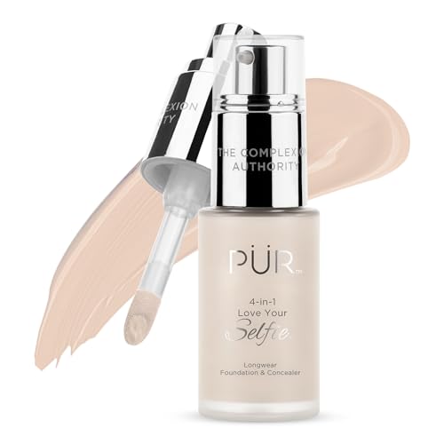 PUR Beauty 4-in-1 Love Your Selfie Foundation & Concealer - Longwear Full Coverage Liquid Makeup Foundation with Hydrating Blend for Refined-Looking, Natural Beauty Glow, Skin Texture & Tone