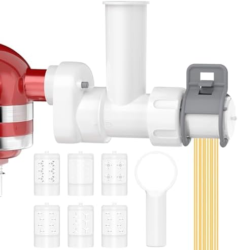 6-in-1 Pasta Maker Attachment for KitchenAid Stand Mixers with 6 Different Shapes Pasta Outlet and Cleaning Brush, Durable Electric Pasta Press Attachments for Kitchen Aid Accessories, Dishwasher Safe