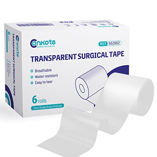 Conkote Transparent Medical Tape 2" x 10 Yards, Good Adhesion for Dressings, Securing a Variety of Medical Devices, 6 Rolls