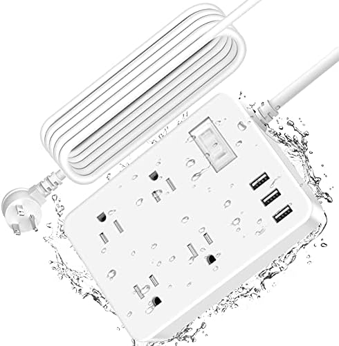 Outdoor Power Strip Weatherproof with USB,Waterproof Power Strip with 4 Wide Spaced Outlets,1700 Joules Surge Protector,15 Ft Extension Cord Power Strip with Low Profile Flat Plug (White)
