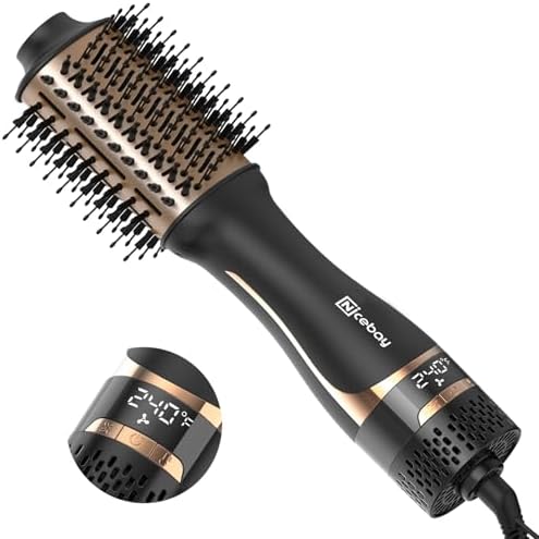 Nicebay Hair Dryer Brush, Hot Tools Blow Dryer Brush for Women, One Step Blowout Brush with Display Screen, Oval Ceramic Barrel, Negative Ion