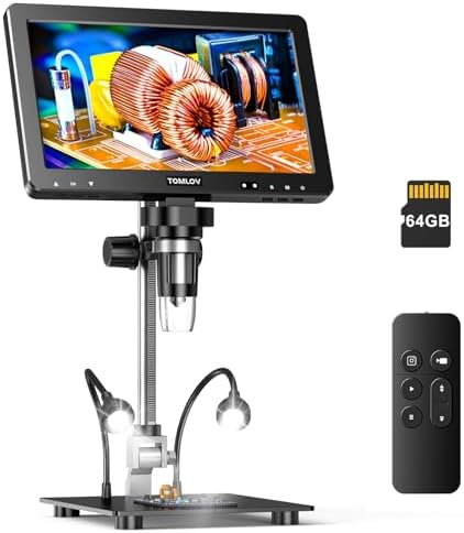 TOMLOV DM9 Max 10.1" HD IPS HDMI Digital Microscope 1500X, 20MP Coin Microscope Magnifier for Error Coins with Screen, LCD Soldering Microscope for Adults, 10 LED Lights, PC/TV Compatible, 64GB