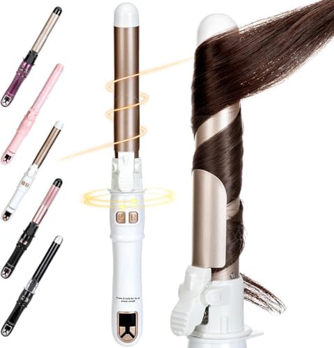 Rotating Curling Iron, 1.1 Inch Professional Automatic Hair Curler for Long, Medium, and Short Hair, Fast-Heating Curling Wand for Effortless Waves and Curls, (White)