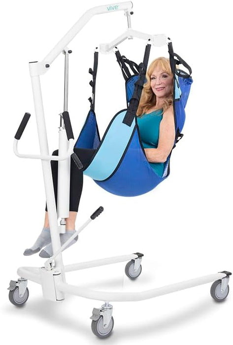 Vive Lightweight Hydraulic Patient Lift for Home Use with Sling - Portable Lift Assist System for Elderly & Disabled - Medical Transfer Aid for Floor, Falls, Car, Wheelchair & Bed - Sit to Stand Lift