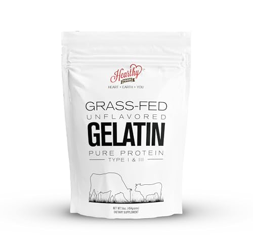 Hearthy Foods Beef Gelatin Powder Unflavored Gelatin Powder for Women and Men | Keto and Paleo Friendly Pure Protein Type 1 & 3, Grass-Fed Halal Certified, Non-GMO, Kosher Gelatin | 16 oz. 454g