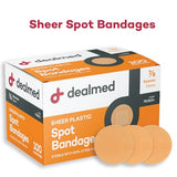 Dealmed Sheer Plastic Spot Bandages – 7/8” Small Round Sterile Strips, Adhesive Outer with Non-Stick Pad, Latex Free, Wound Care for First Aid Kit, 100 per Box (24 Pack)