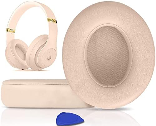 SoloWIT Replacement Ear Pads Cushions for Beats Studio 2 & Studio 3 Wired & Wireless Headphones, Earpads with Soft Protein Leather, Noise Isolation Memory Foam, Added Thickness - Sand