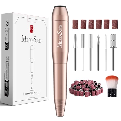 MelodySusie Electric Nail Drill Machine,PC120I Portable Electric Nail File Efile Set for Acrylic Gel Nails, Manicure Pedicure Tool with Nail Drill Bits Sanding Bands Gold