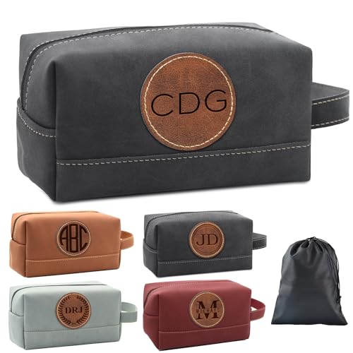 6 Pack Personalized Toiletry Bag for Men Handcrafted, Custom Leather Dopp Kit for Men, Personalized Gifts for Men, Father, Husband, Boyfriend, Groomsmen, Best Man Gifts, Shaving Bag Cosmetic Bag