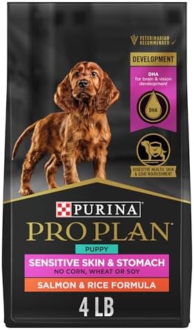 Purina Pro Plan Sensitive Skin and Stomach Dog Food Puppy Salmon and Rice Formula - 4 lb. Bag