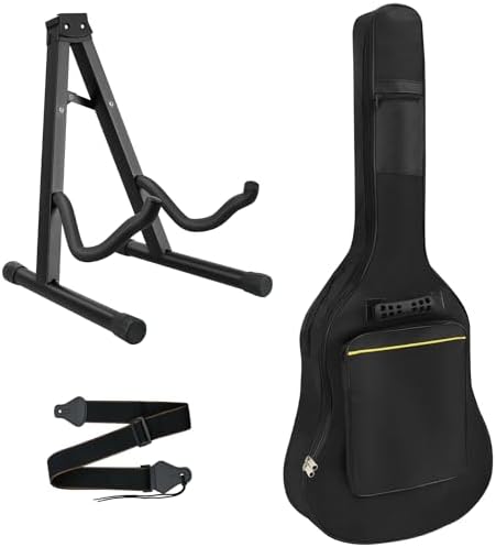 3pcs Guitar Accessories Kit, Guitar Gig Bag + Folding Guitar Stand + Adjustable Guitar Strap, for Acoustic Classical Guitar Bass Guitar
