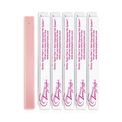 Tammy Taylor 100/180 Grit Nail Files for Acrylic Nails | Peel and Stick Disposable Zebra Coarse Nail File for Shaping Nail Art and Acrylic Nail Powder w/Professional Emery Boards for Nails | 10 Pack