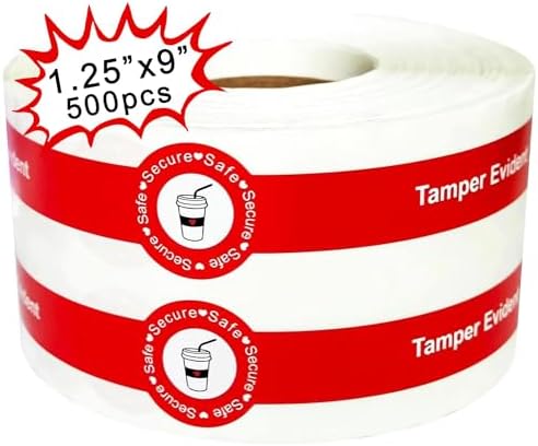 Safe Secure Tamper Evident Seals Stickers for Drink Lids 1" x 9" - 500 Pcs Food Delivery Stickers Sealed for Freshness Labels Drink Food Seal Stickers