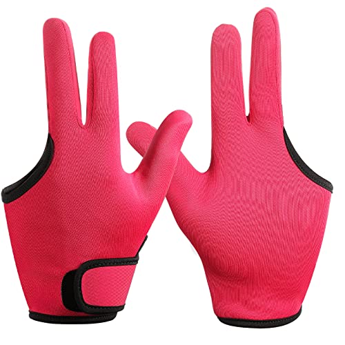 Geyoga 2 Pcs Heat Resistant Gloves for Hair Styling 3 Finger Barber Gloves Reusable Curling Wand Heat Protector for Hair Dye(Rose Red)