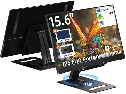 Ingnok 15.6'' FHD IPS Portable Monitor – Ultra Slim External Screen with USB C/HDMI for Laptop, Mac, PC, Phone, PS4, PS5, Switch (Renewed)