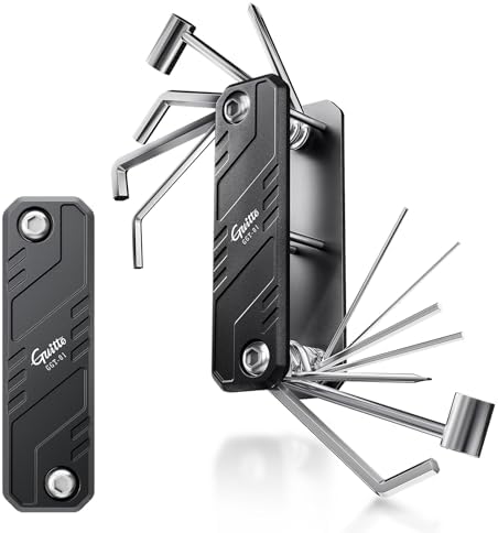 GUITTO Guitar Multi Tool Bass Pocket Guitar Tool with 9 Folding Hex Key Set, Screwdrivers, Truss Rod Socket All in One Tool Aluminum Alloy Structure with Storage Bag GGT-01