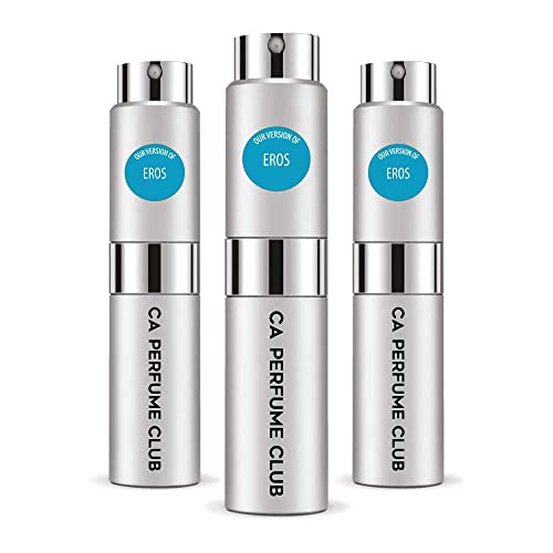 CA Perfume Impression of Eros For Men Replica Version Fragrance Dupes Concentrated Long Lasting Eau de Parfum Spray Refillable Atomizer Bottle 0.27 Fl Oz-X3
