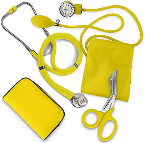 ASA TECHMED Nurse EMT Starter Pack Stethoscope, Blood Pressure Monitor and Trauma 7.5" EMT Shear Ideal Gift for Nurses, Medical Students, Firefighters, Police and Personal Use (Yellow)